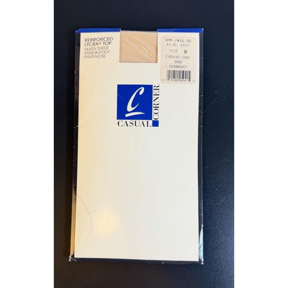 NOS Casual Corner Reinforced Lycra Top Silken Sheer Sandalfoot Pantyhose Sand